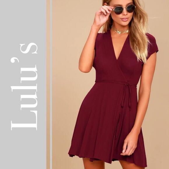 Lulu's Good to Go Burgundy Surplice Dress - Picture 1 of 9